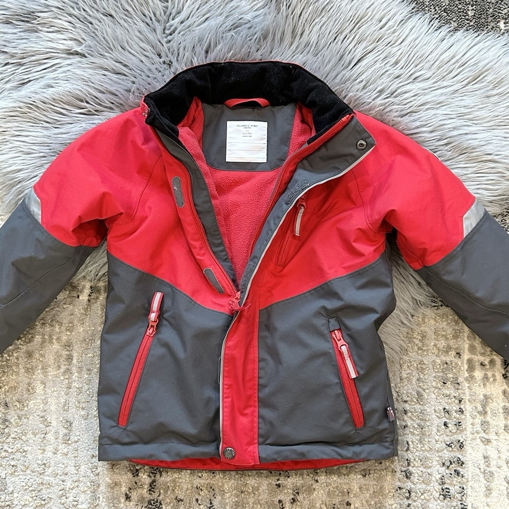 Polarn O. Pyret Wear Everywhere Red/Charcoal Waterproof Winter‎ Jacket Size 4-5Y